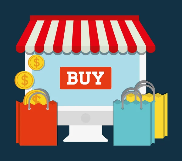 Computer winkelen online winkel markt pictogram. Vectorafbeelding — Stockvector