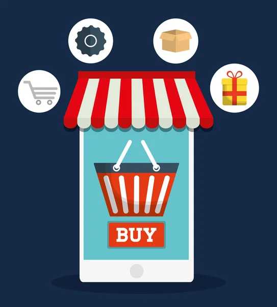 Smartphone online winkel markt pictogram winkelen. Vectorafbeelding — Stockvector