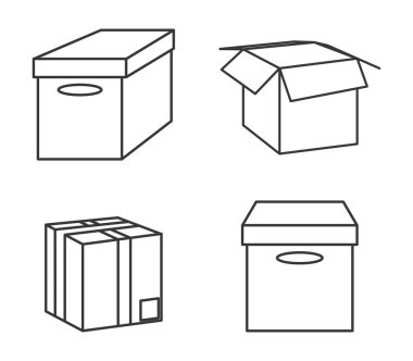 karton kutu paket teslim Icon set. Vektör grafiği