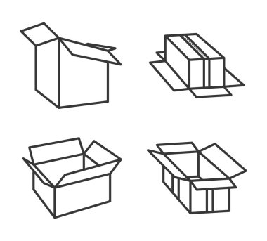 karton kutu paket teslim Icon set. Vektör grafiği