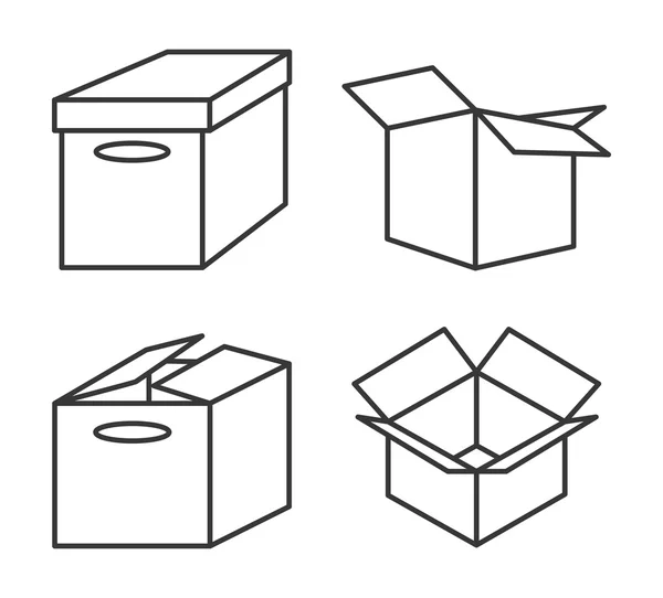 Caja de cartón paquete entrega icono conjunto. Gráfico vectorial — Vector de stock