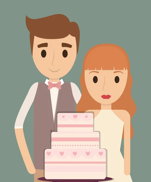 Pareja de dibujos animados boda icono del matrimonio. Gráfico vectorial — Vector de stock