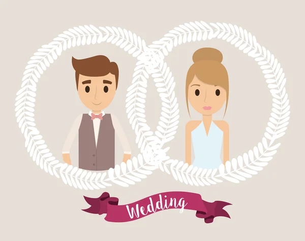 Paar Cartoon Krone Hochzeit Ikone. Vektorgrafik — Stockvektor