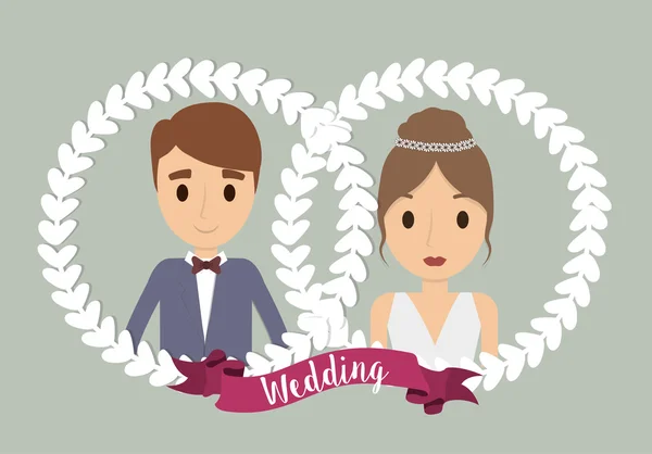 Pareja de dibujos animados icono de la boda corona. Gráfico vectorial — Vector de stock