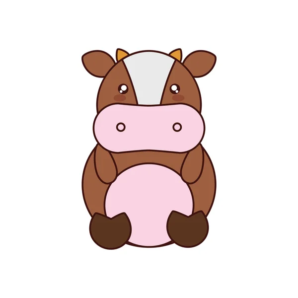 Vache kawaii mignon animal icône — Image vectorielle