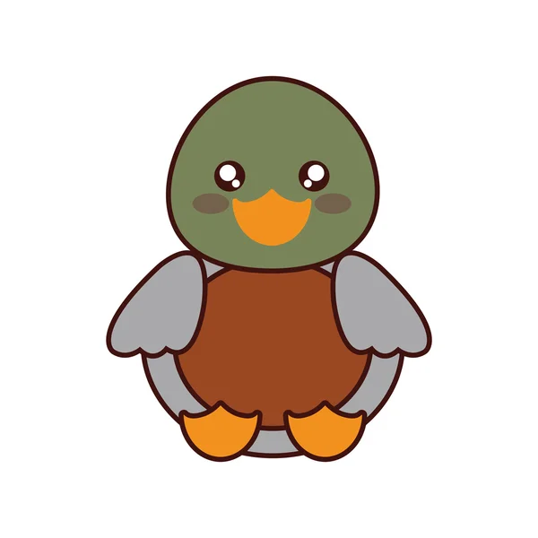 Pato kawaii lindo animal icono — Vector de stock