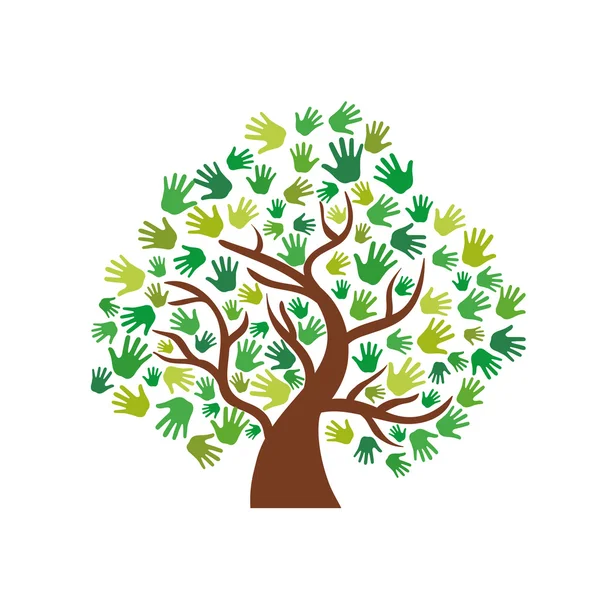 Icono de la forma del gesto del árbol de mano humana. Gráfico vectorial — Vector de stock