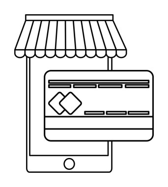 Online mağaza Pazar simgesi alışveriş smartphone. Vektör grafiği