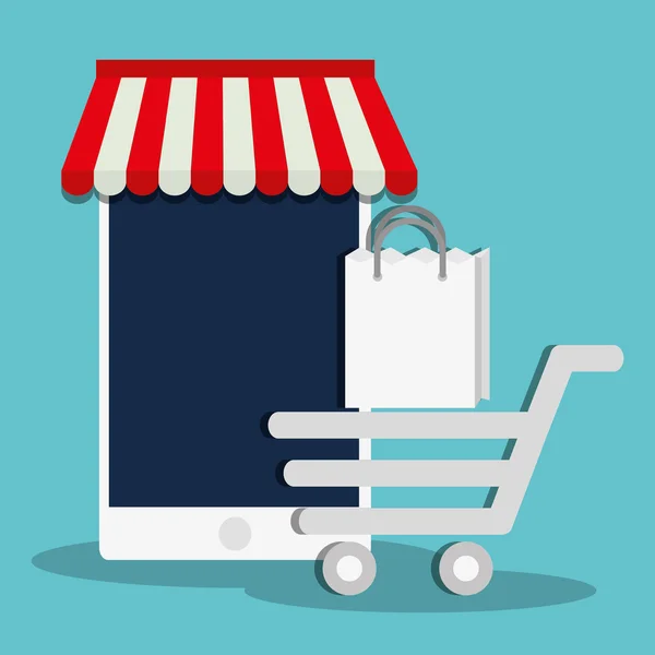 Smartphone shopping icona del negozio online. Grafico vettoriale — Vettoriale Stock