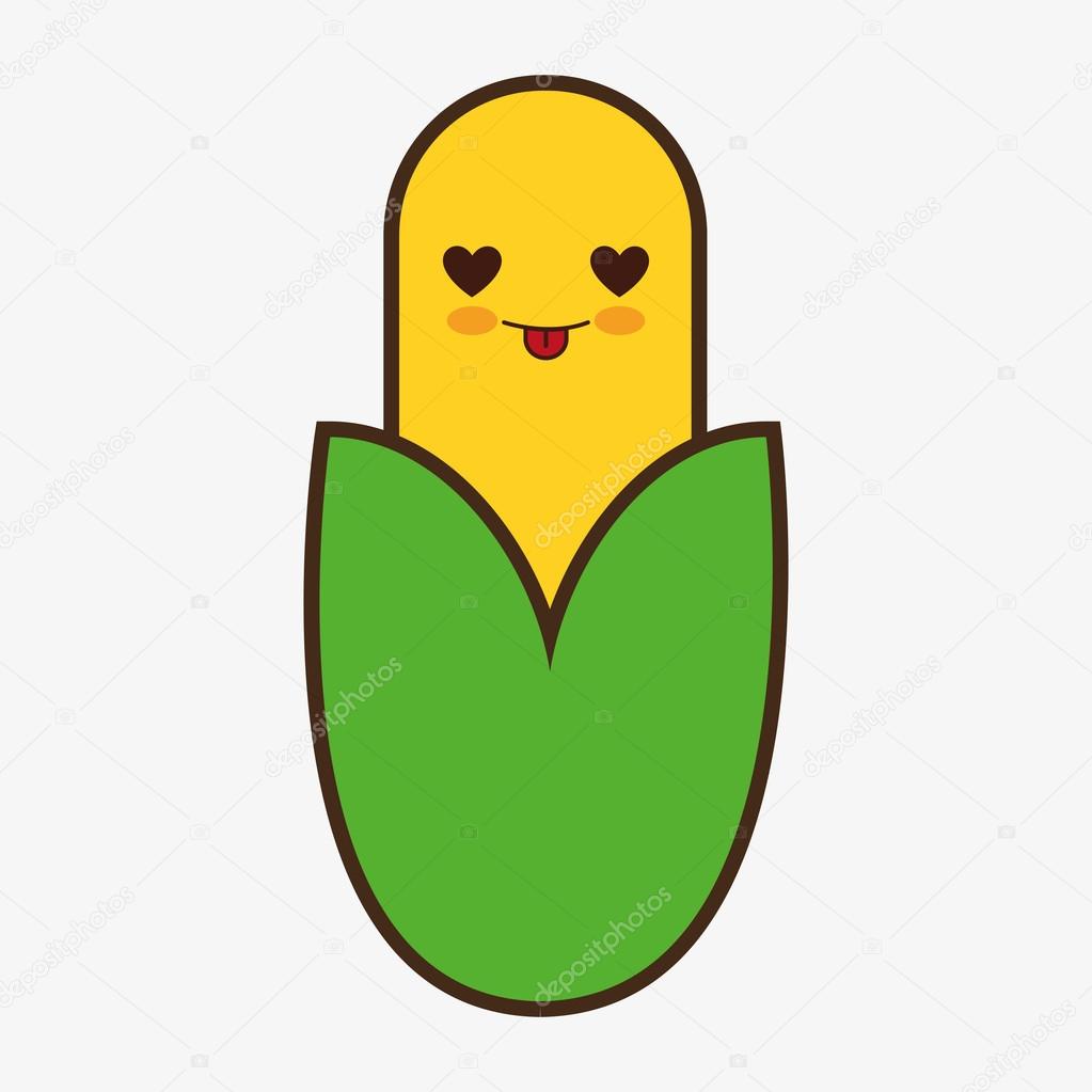 Di kawaii mais sorridente icona cibo sano Design colorato e piatto Illustrazione di vettore — Vettoriali di djv
