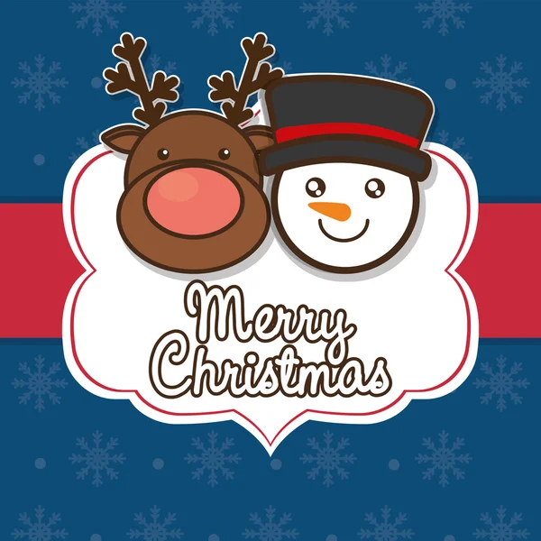 Snowman reindeer merry christmas design — Stock Vector