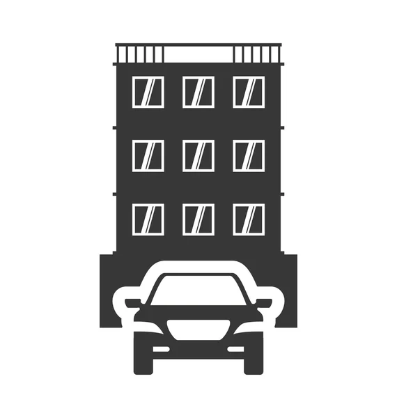 Auto hotel silhouet bouwontwerp — Stockvector