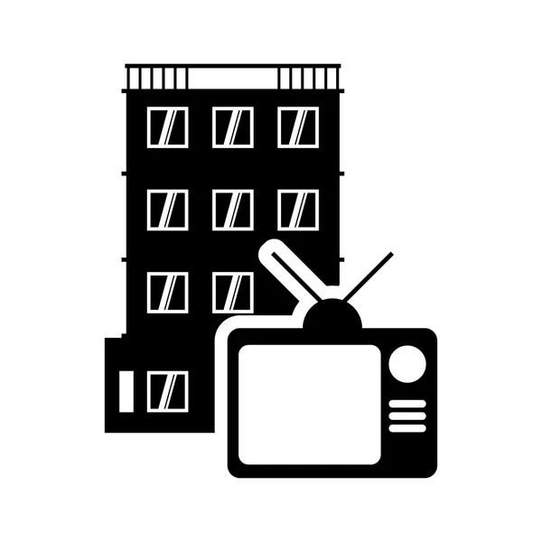 Tv hotel building silhouette design — Stock Vector