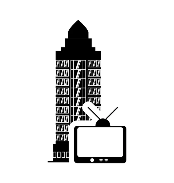 Tv hôtel bâtiment silhouette design — Image vectorielle