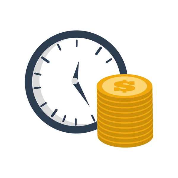 Moedas relógio dinheiro item financeiro design — Vetor de Stock