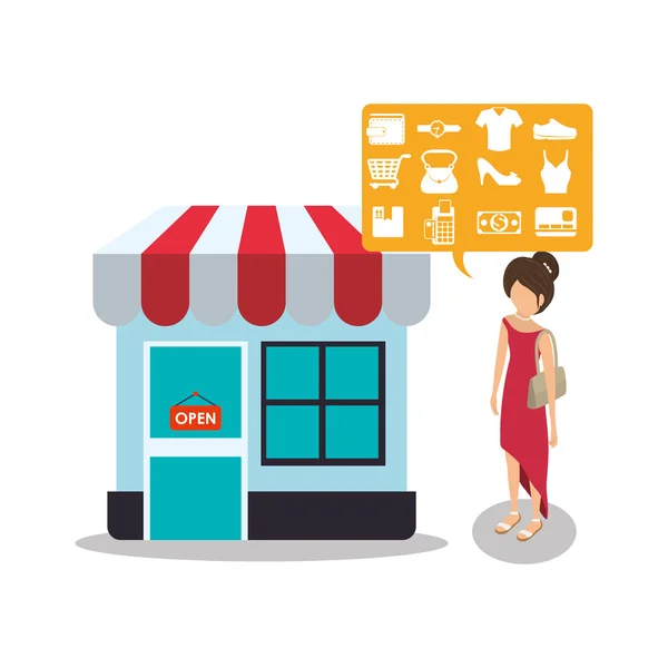 Loja de mercado de compras conjunto ícone loja —  Vetores de Stock