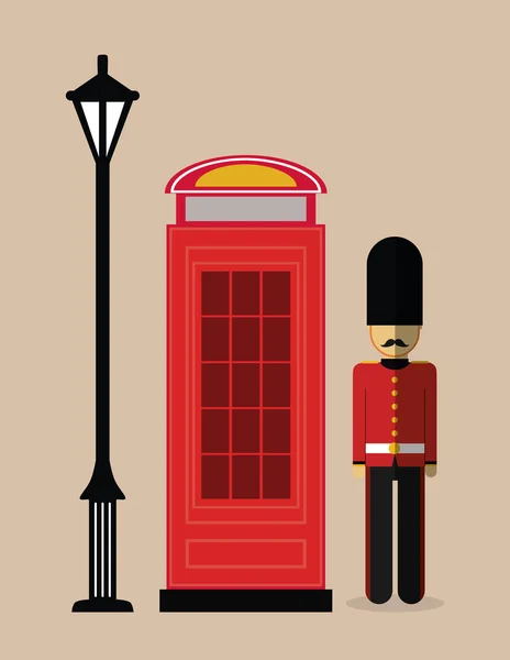 Lampe téléphone soldat london england design — Image vectorielle