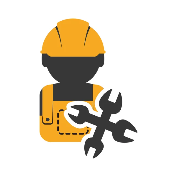 Constructor con casco y diseño de llave inglesa — Vector de stock