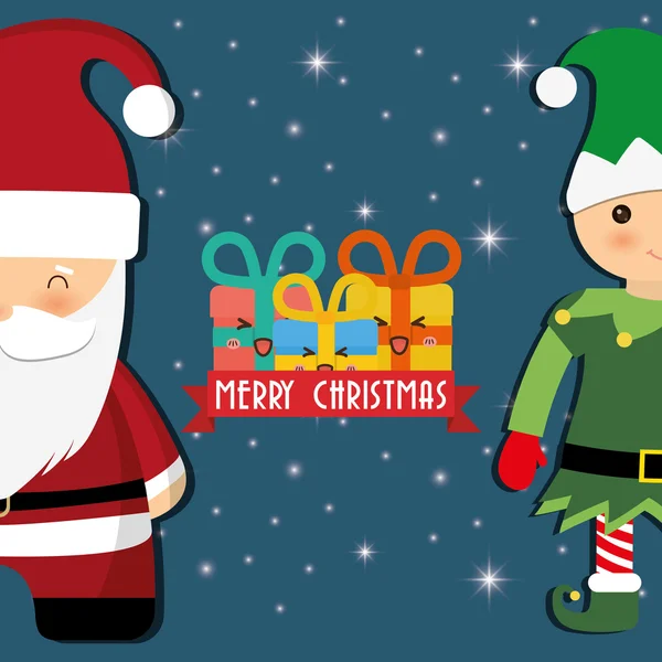 Santa i Elf Cartoon projektu Chistmas — Wektor stockowy
