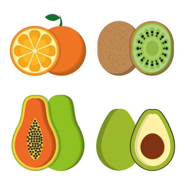 Orange Papaya Kiwi und Avocado Design — Stockvektor