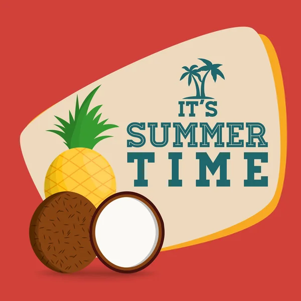 Coco piña fruta y concepto de verano — Vector de stock