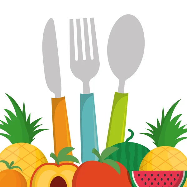 Fruits food and cutlery design — Stock Vector