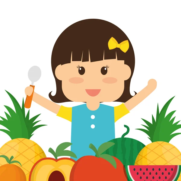Mädchen Obst und Kinder Menü-Konzept — Stockvektor