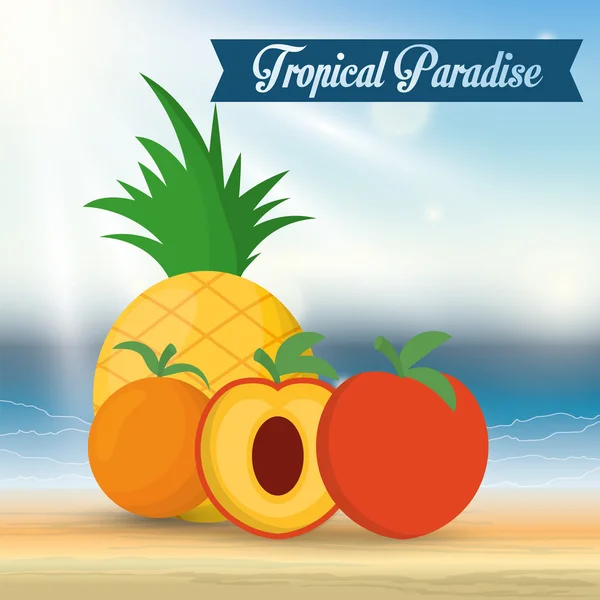 Diseño naranja piña y melocotón — Vector de stock