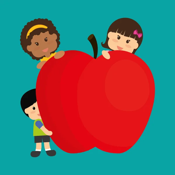Fille garçon pomme fruit et enfants menu concept — Image vectorielle
