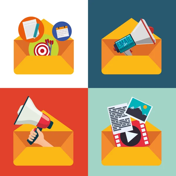 Email marketing e comunicazione media design — Vettoriale Stock