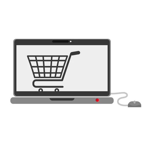 Winkelwagentje en laptop van Commerce concept — Stockvector