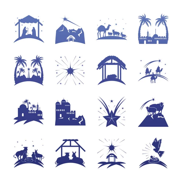 Nativity, traditional celebration catholicism collection icons — Stock Vector