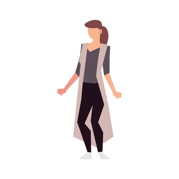 Brunette woman standing character isolated icon — Stock Vector