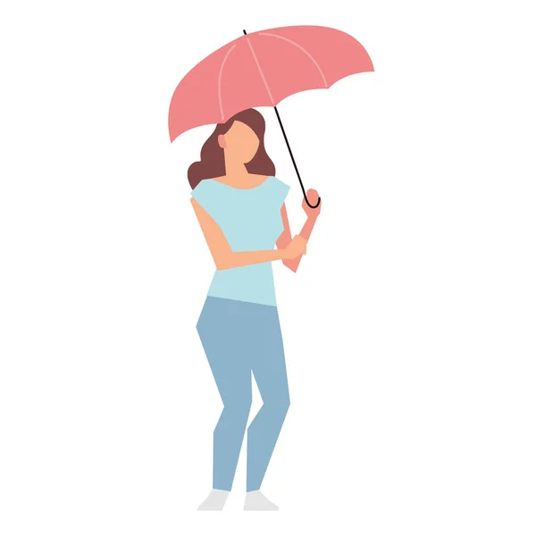 Νεαρή γυναίκα με ομπρέλα περπάτημα δραστηριότητα αναψυχή ή υπαίθρια αναψυχής — Διανυσματικό Αρχείο