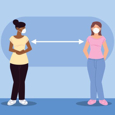 Sosyal mesafeler, hastalıkları önlemek için mesafeli kadınlar