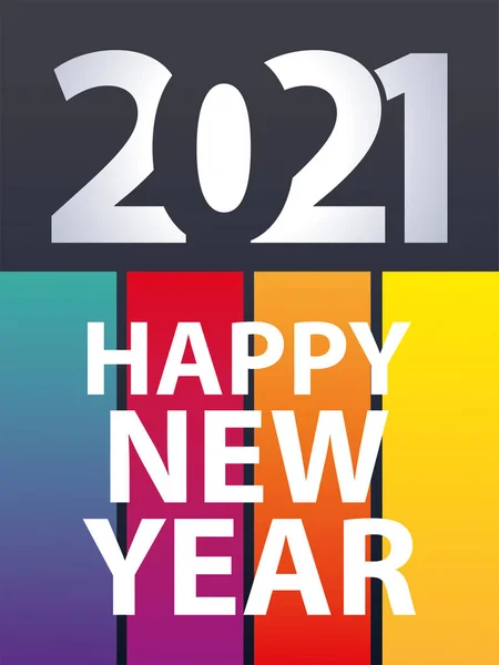 2021 happy new year colour stripes lettering and numbers on black background — Stock Vector