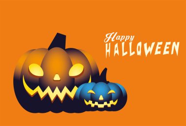 Cadılar Bayramı mavi ve turuncu balkabakları vektör tasarımı