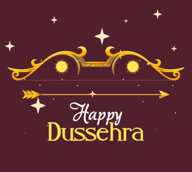Mutlu dussehra vektör tasarımının mor arka planında yıldızlı altın yay
