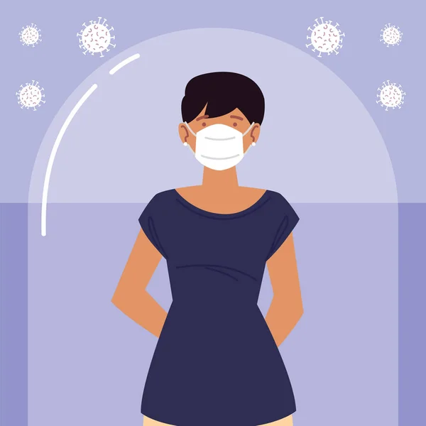 Junge Frau mit Schutzmaske während Coronavirus covid 19 — Stockvektor