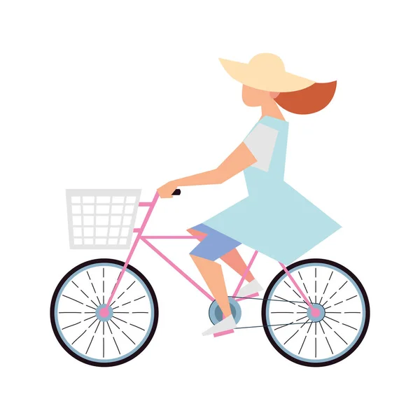 Bisiklet süren genç bir kadın. Boş zaman ve boş zaman. — Stok Vektör