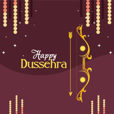 Mutlu dussehra vektör tasarımının mor arka planında yıldızlı altın yay