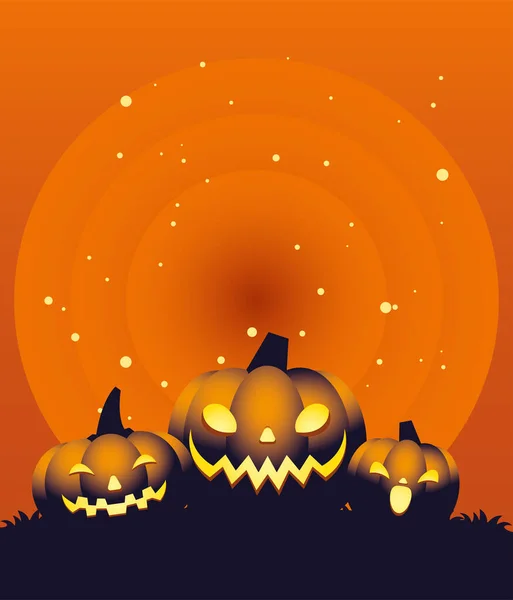 Halloween laranja três abóboras desenhos animados design vetorial — Vetor de Stock