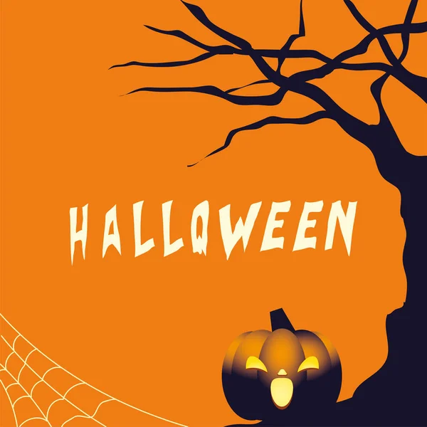 Halloween pompoen cartoon op boom vector ontwerp — Stockvector