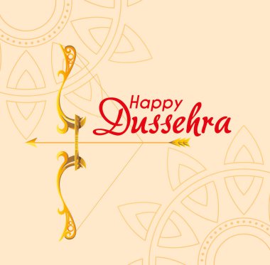 Altın yay ve mandalas önünde ok Mutlu dussehra vektör tasarımı süslemeleri