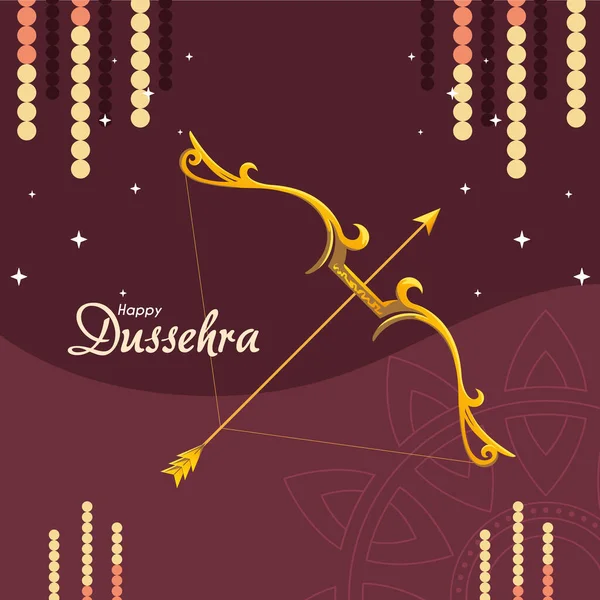 Goldbogen mit Pfeil und Mandala auf lila Hintergrund der glücklichen Dussehra Vektor-Design — Stockvektor