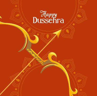 Altın yay ve mandalas önünde ok Mutlu dussehra vektör tasarımı süslemeleri