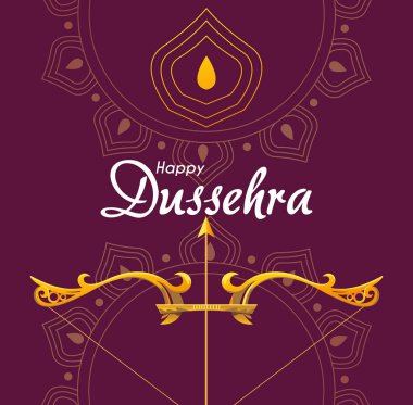 Altın yay ve mandalas önünde ok Mutlu dussehra vektör tasarımı süslemeleri