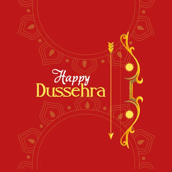 Altın yay ve mandalas önünde ok Mutlu dussehra vektör tasarımı süslemeleri