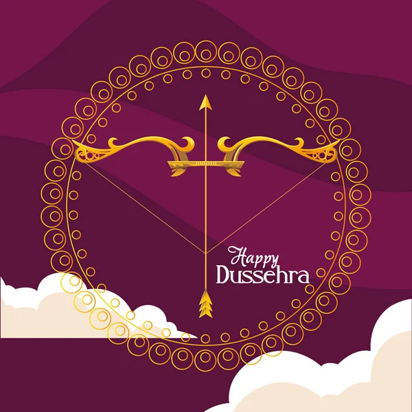 Arco de oro con flecha delante de adorno mandala de diseño vectorial dussehra feliz — Vector de stock
