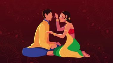 Mutlu bhai dooj kutlaması animasyonları kardeşler boyuyor.